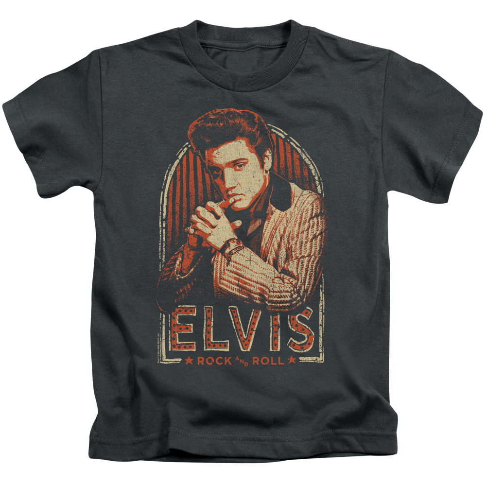 Elvis Presley & Stripes Short Sleeve Juvenile 18-1 T-Shirt, Charcoal - Medium - 5-6