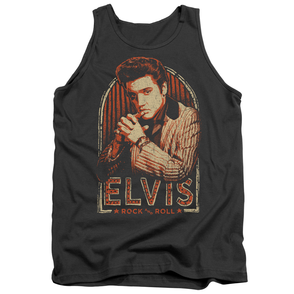 Elvis Presley & Stripes Adult Tank Top, Charcoal - Medium