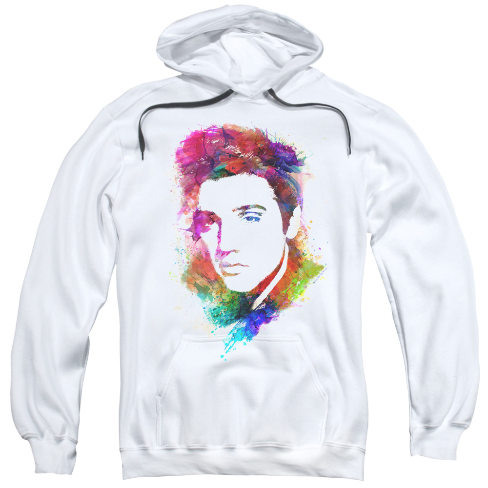 Elvis Presley & Watercolor King Adult Pull-Over Hoodie, White - Medium