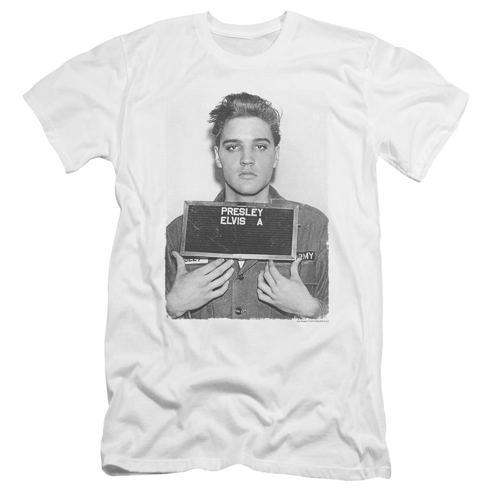 Elvis Presley Army Mug Shot Hbo Short Sleeve Adult 30-1 Mens T-shirt, White - Small