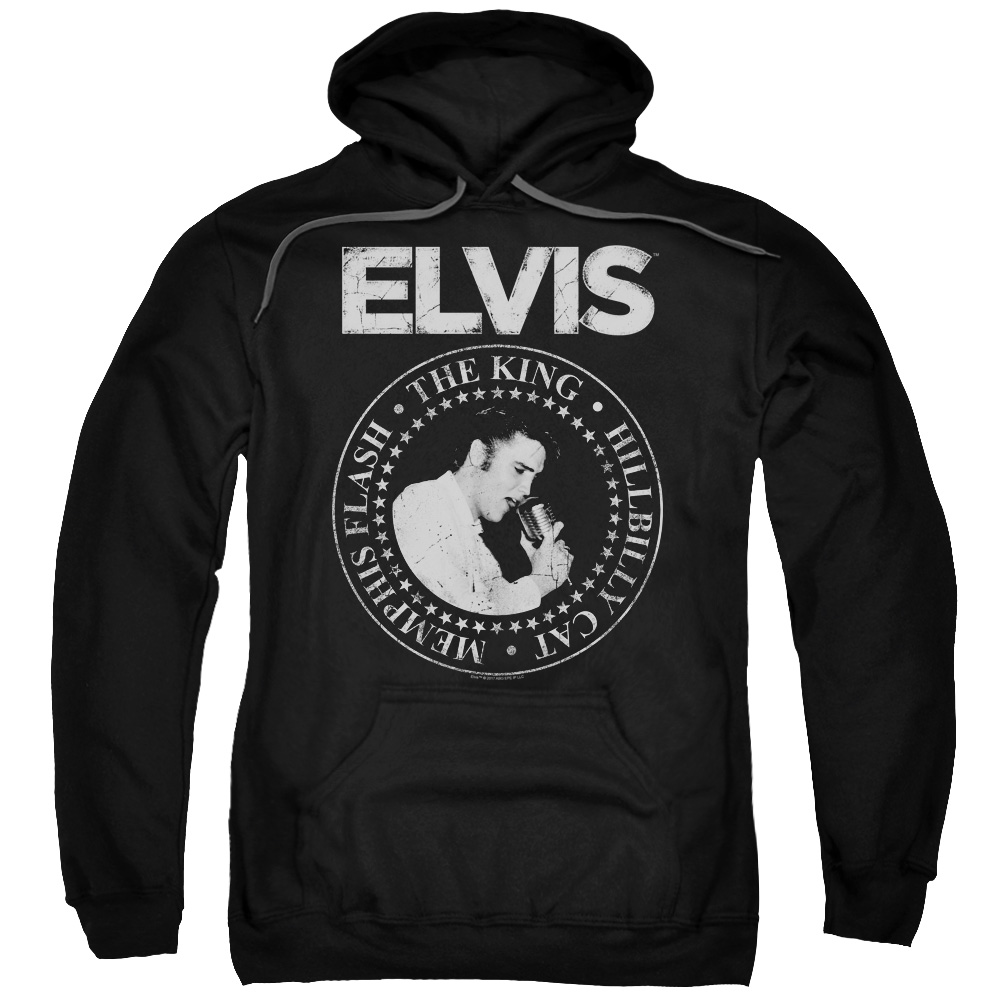 Elvis Presley Rock King Adult Pull Over Mens Hoodie, Black - Medium