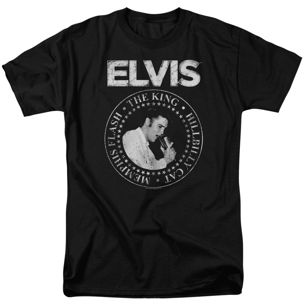 Elvis Presley Rock King Short Sleeve Adult 18-1 Mens T-Shirt Mens Regular Fit T-Shirt, Black - Extra Large