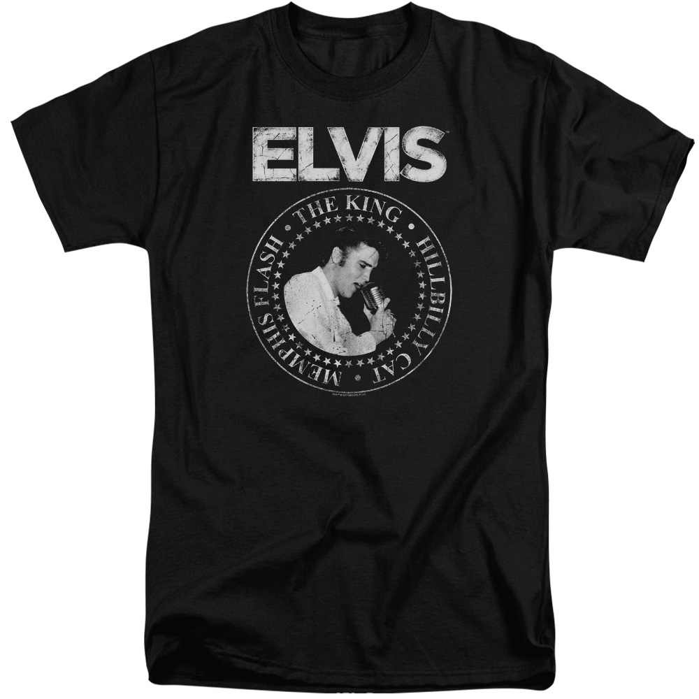 Elvis Presley Rock King Short Sleeve Adult Tall 18-1 Mens T-Shirt, Black - 3X