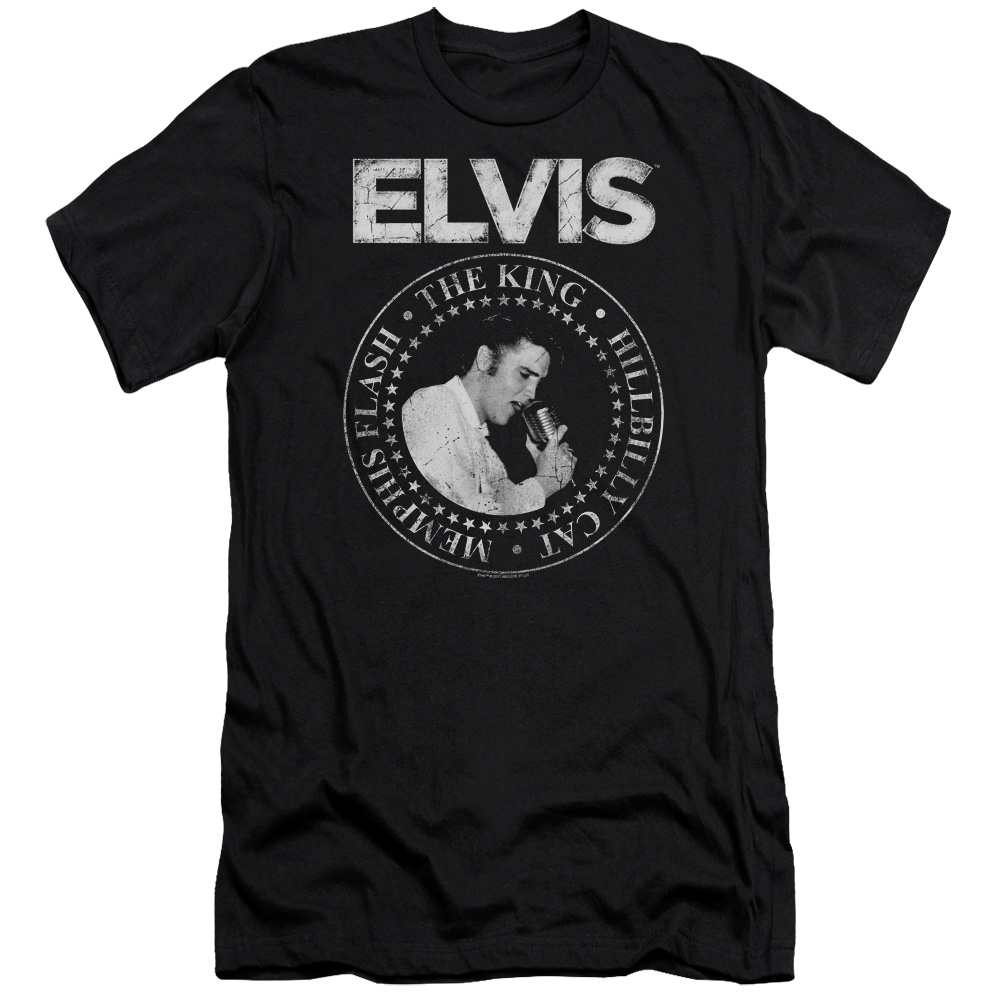 Elvis Presley Rock King Hbo Short Sleeve Adult 30-1 Mens Premium Slim Fit T-Shirt, Black - Small
