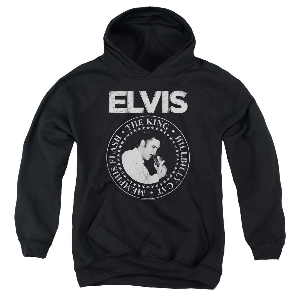 Elvis Presley Rock King Youth Pull Over Hoodie, Black - Small