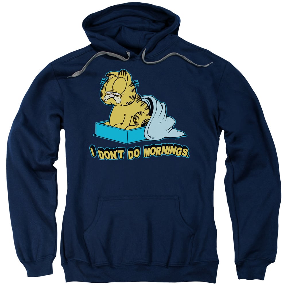 Garfield I Dont Do Mornings Adult Pull Over Hoodie, Navy - Large