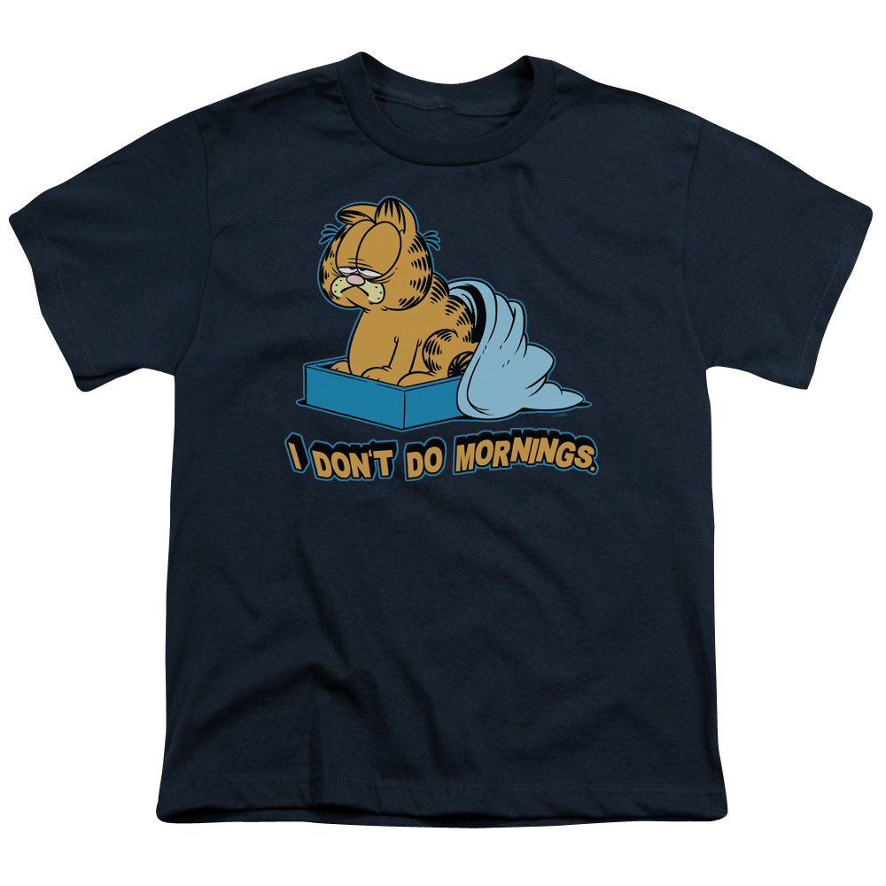 Garfield I Dont Do Mornings Short Sleeve Youth 18-1 T-Shirt, Navy - Medium