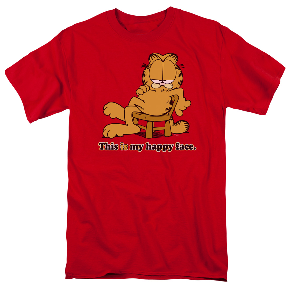 Garfield Happy Face Short Sleeve Adult 18-1 Mens T-Shirt, Red - 2X