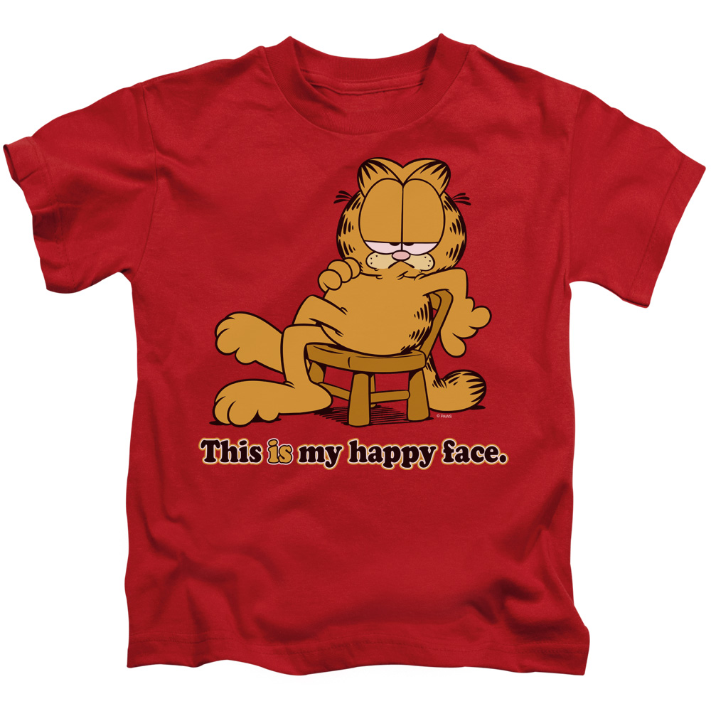 Garfield Happy Face Short Sleeve Juvenile 18-1 T-Shirt, Red - Medium 5-6