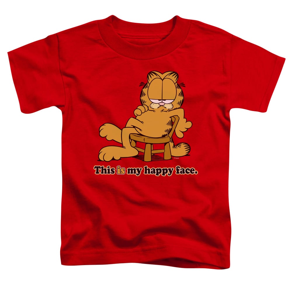Garfield Happy Face Short Sleeve Toddler T-Shirt, Red - Medium 3T