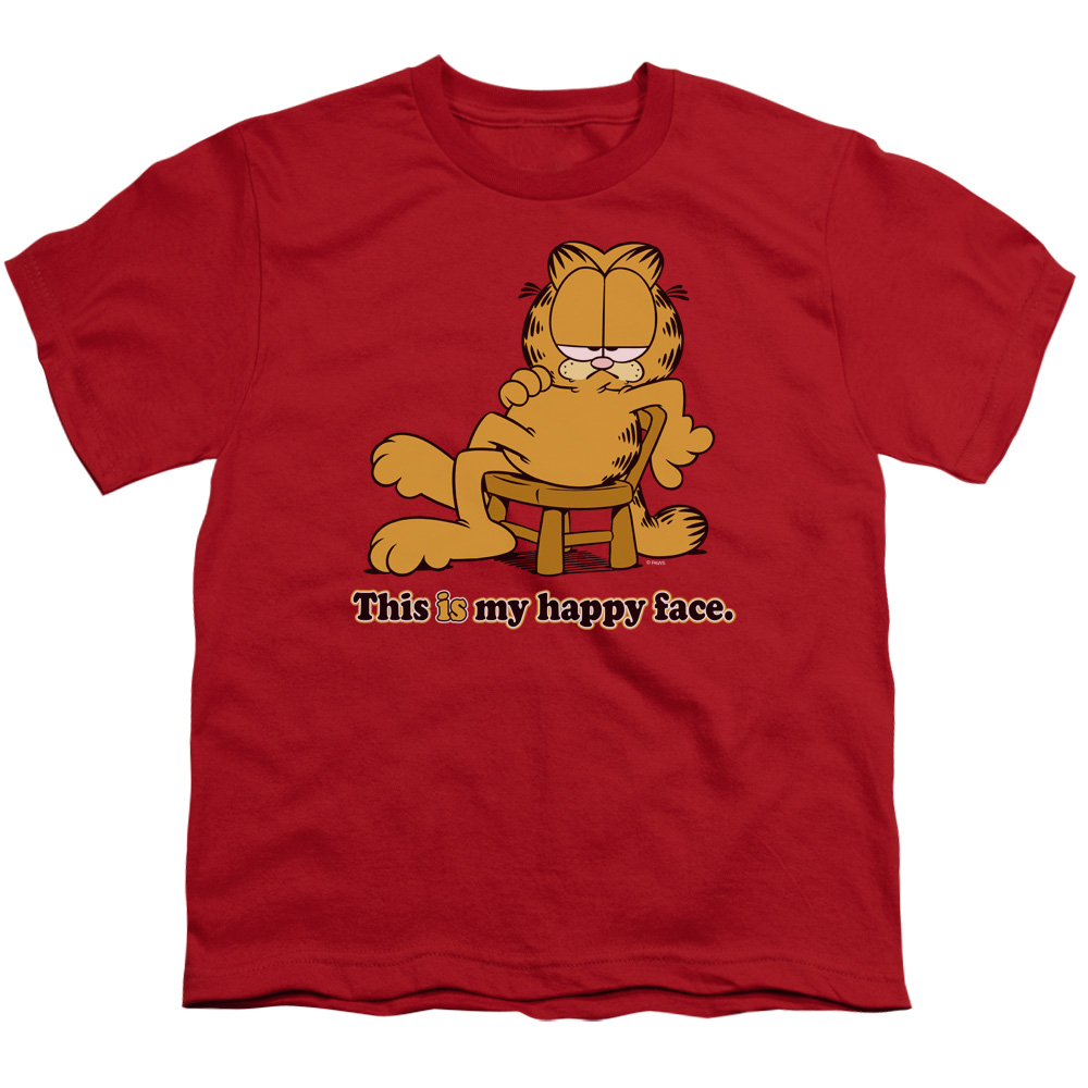 Garfield Happy Face Short Sleeve Youth 18-1 T-Shirt, Red - Medium