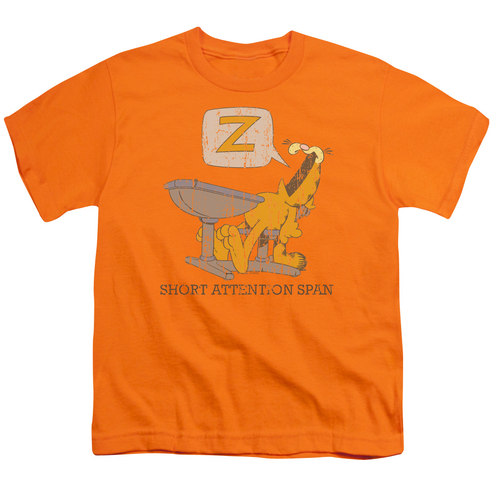 Garfield Attention Span Short Sleeve Youth 18-1 T-Shirt, Orange - Medium