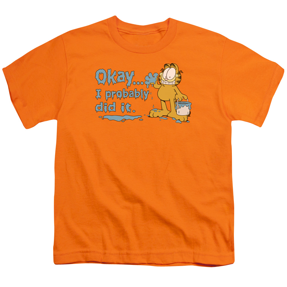 Garfield I Probably Did It Short Sleeve Youth 18-1 T-Shirt, Orange - Medium