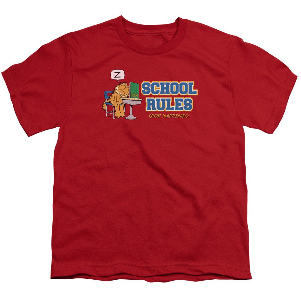 Garfield School Rules Short Sleeve Youth 18-1 T-Shirt, Red - Medium