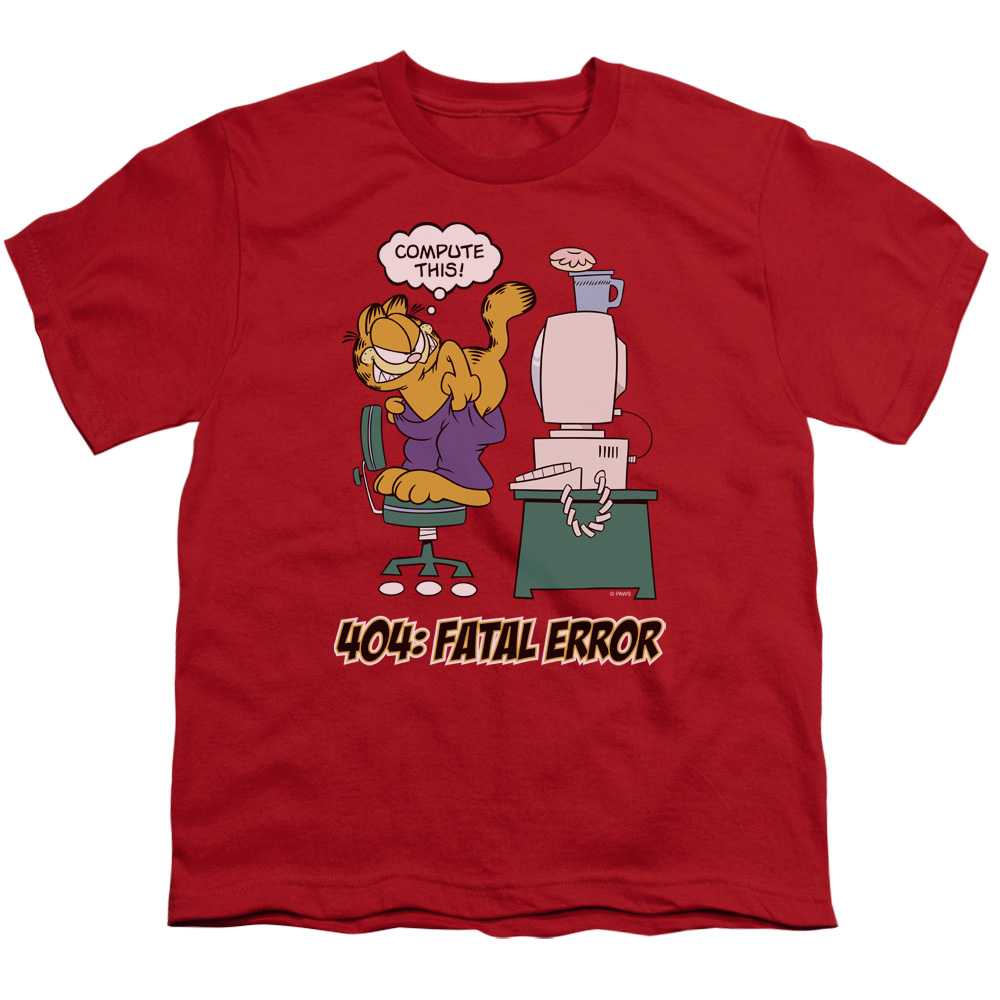 Garfield Compute this Short Sleeve Youth 18-1 T-Shirt, Red - Medium