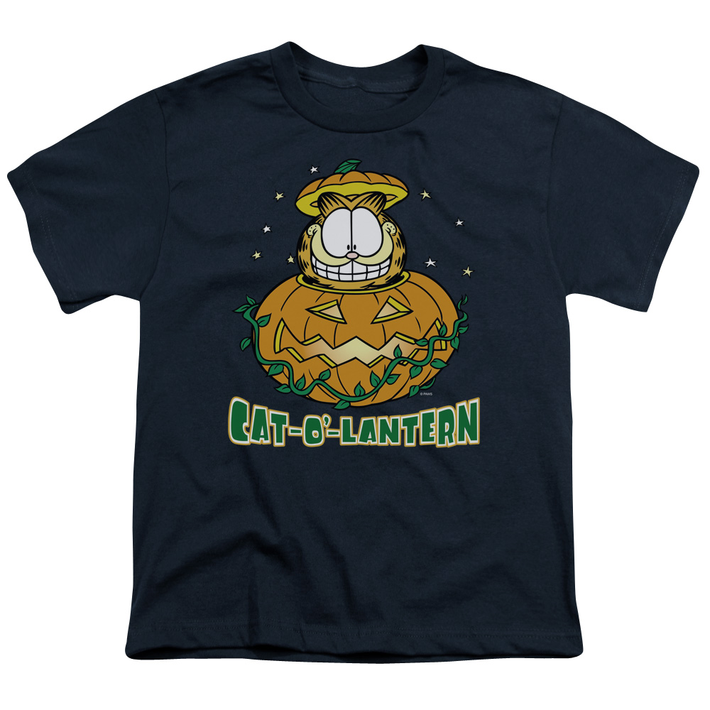 Garfield Cat O Lantern Short Sleeve Youth 18-1 T-Shirt, Navy - Medium