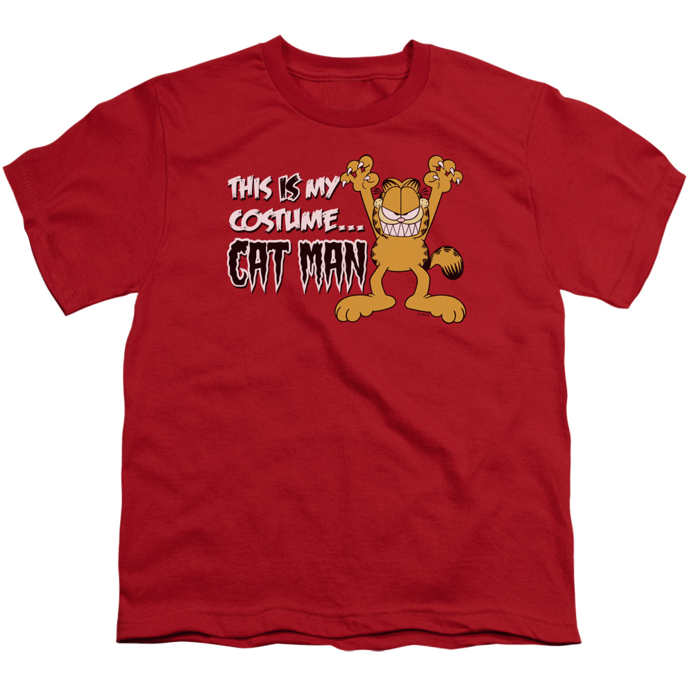 Garfield Cat Man Short Sleeve Youth 18-1 T-Shirt, Red - Medium