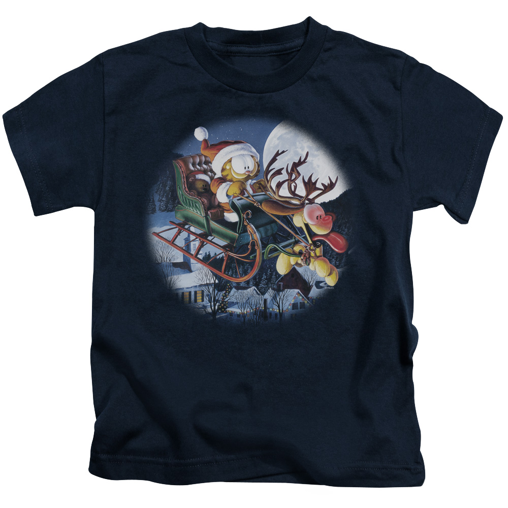Garfield Moonlight Ride Short Sleeve Juvenile 18-1 T-Shirt, Navy - Medium 5-6