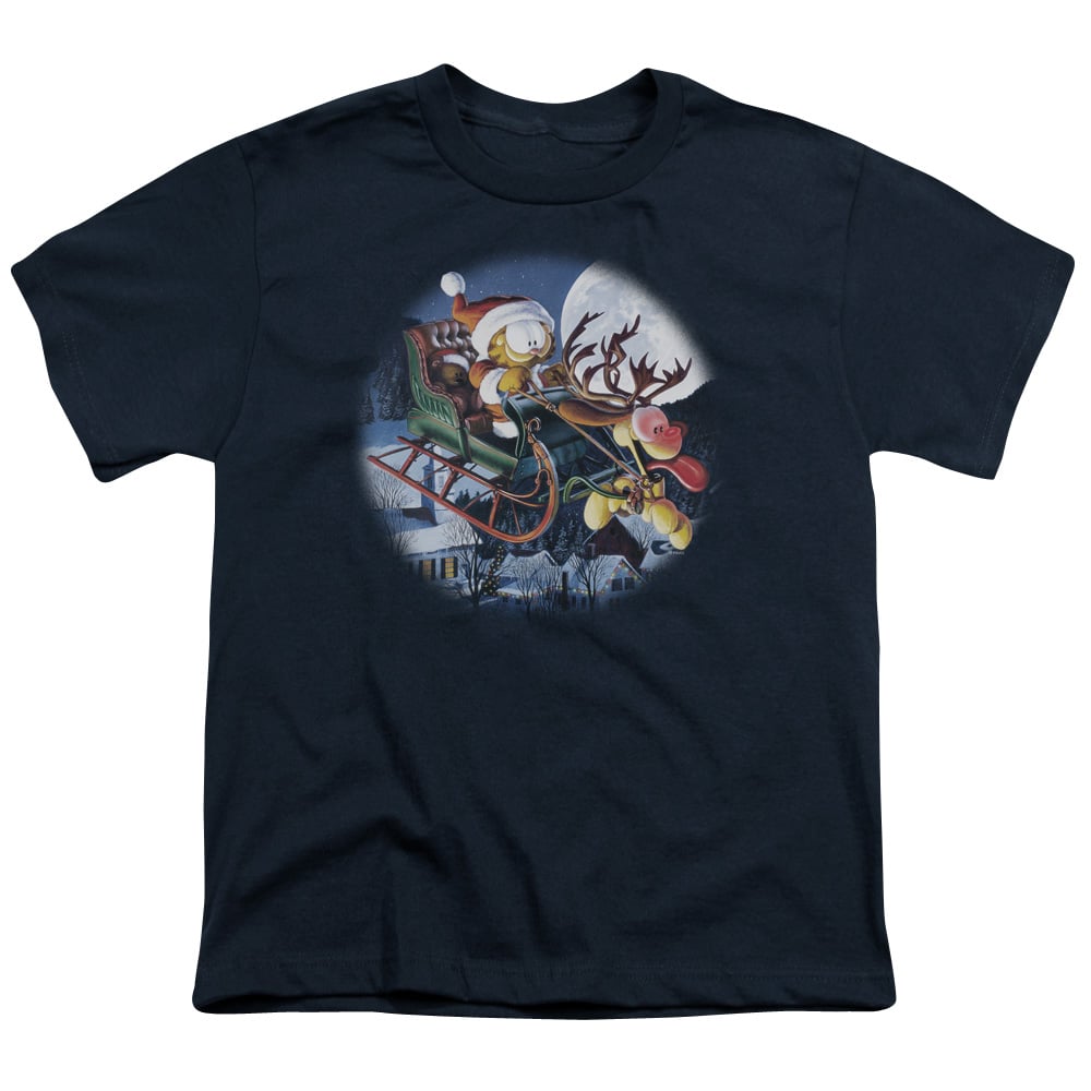 Garfield Moonlight Ride Short Sleeve Youth 18-1 T-Shirt, Navy - Medium