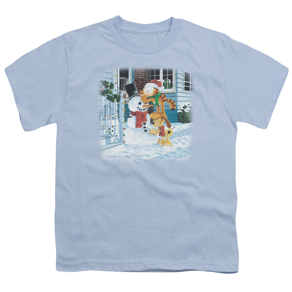 GAR309-YT-2 Garfield Snow Fun Short Sleeve Youth 18-1 T-Shirt, Light Blue - Medium