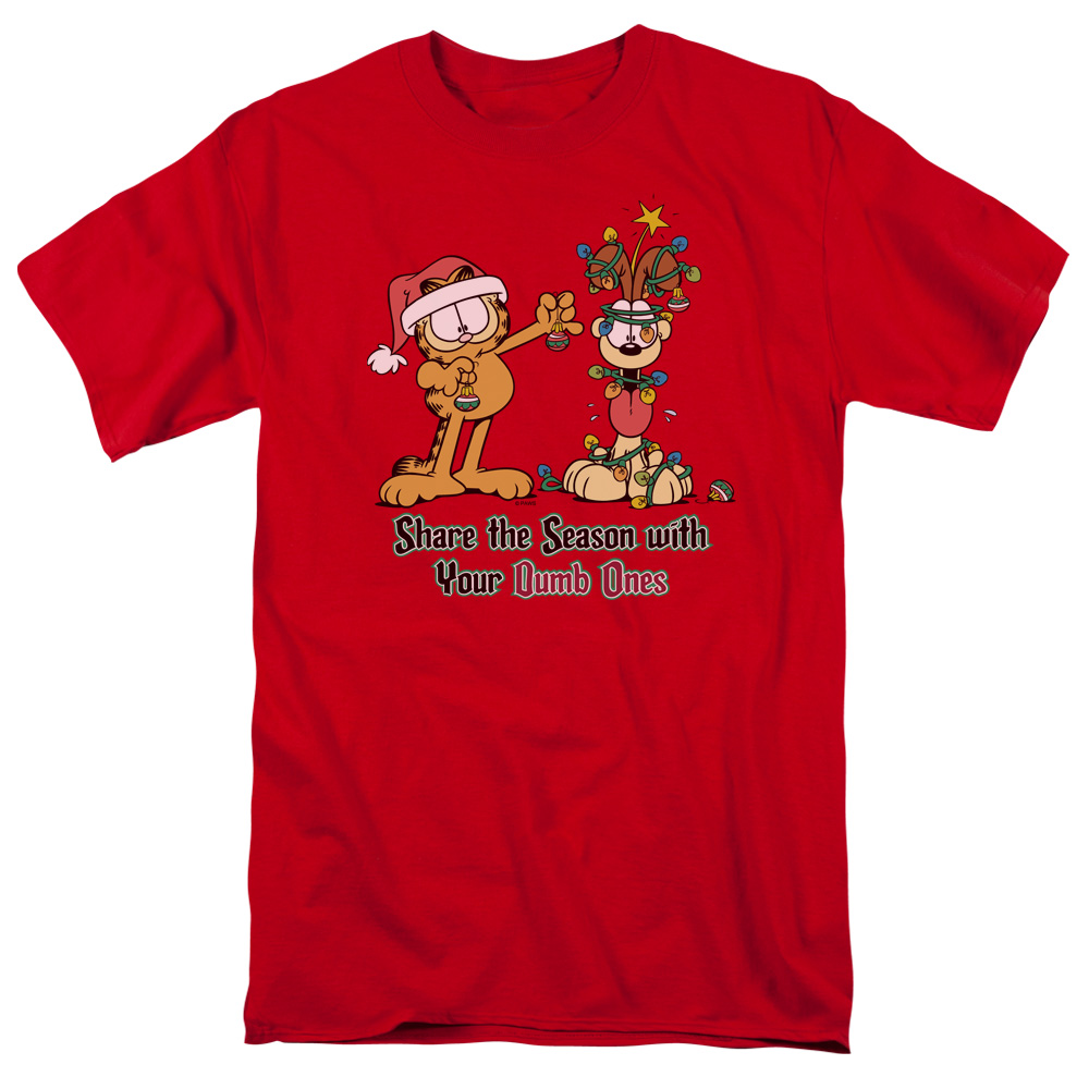 Garfield Share the Season Short Sleeve Adult 18-1 Mens T-Shirt, Red - 2X