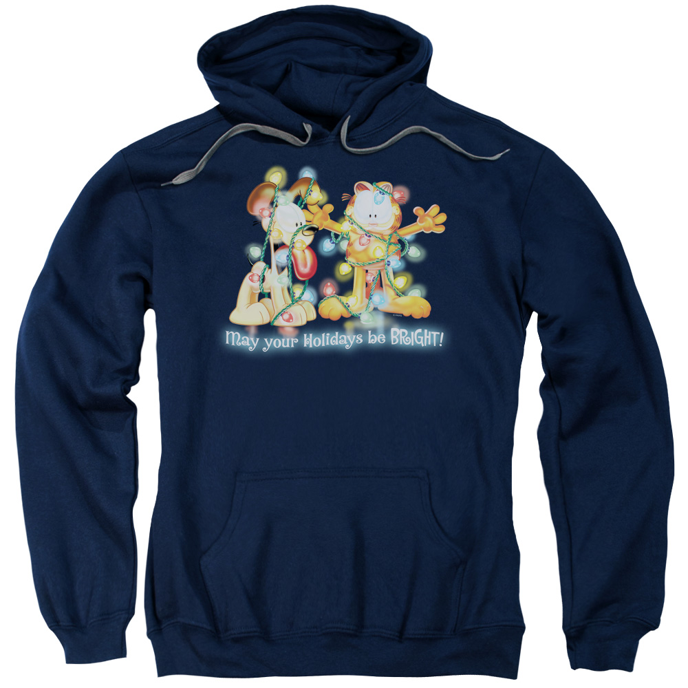 Garfield Bright Holidays Adult Pull Over Hoodie, Navy - Large