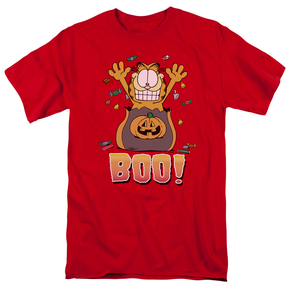 Garfield Boo Short Sleeve Adult 18-1 Mens T-Shirt, Red - 2X