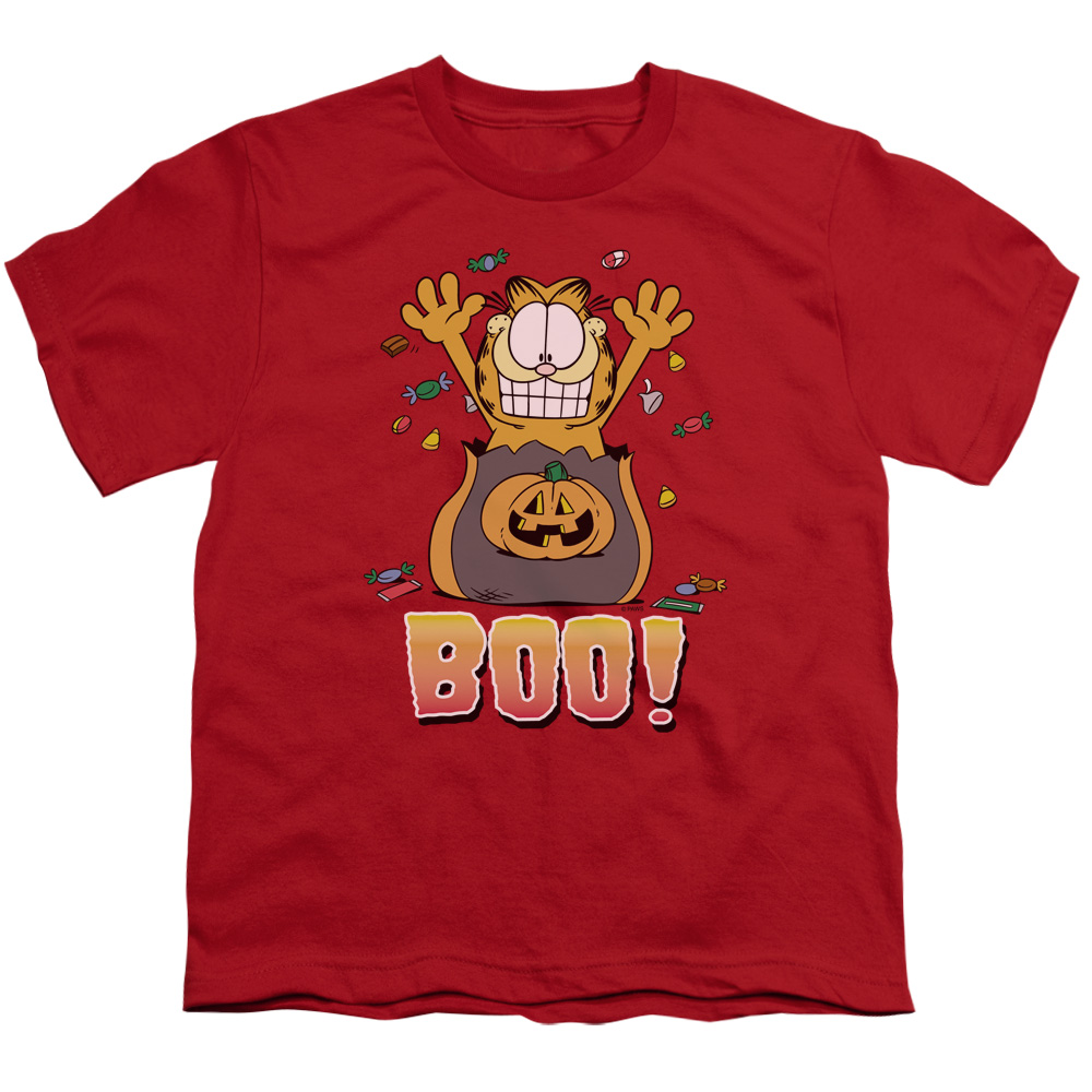 GAR317-YT-1 Garfield Boo Short Sleeve Youth 18-1 T-Shirt, Red - Small