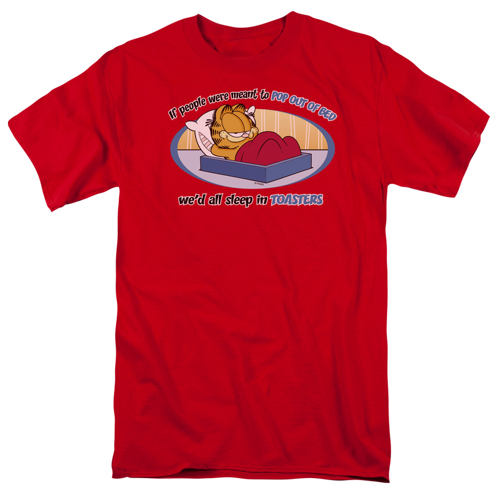 Garfield Pop Out of Bed Short Sleeve Adult 18-1 Mens T-Shirt, Red - 2X