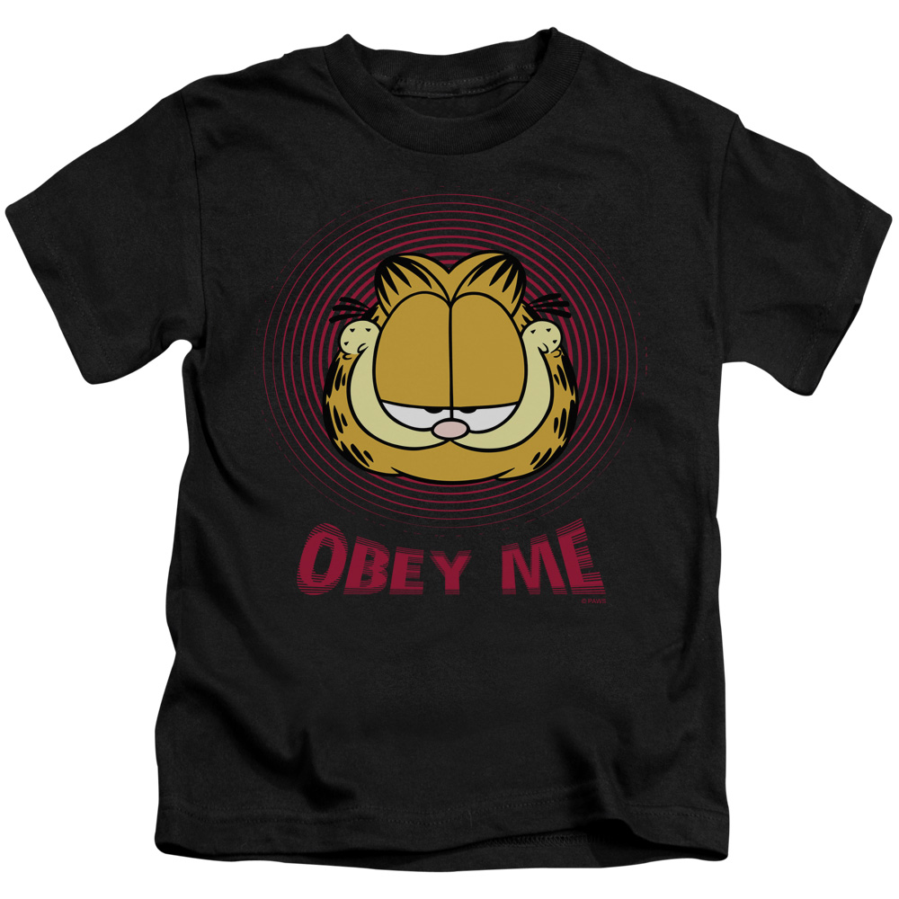 Garfield Obey Me Short Sleeve Juvenile 18-1 T-Shirt, Black - Medium 5-6
