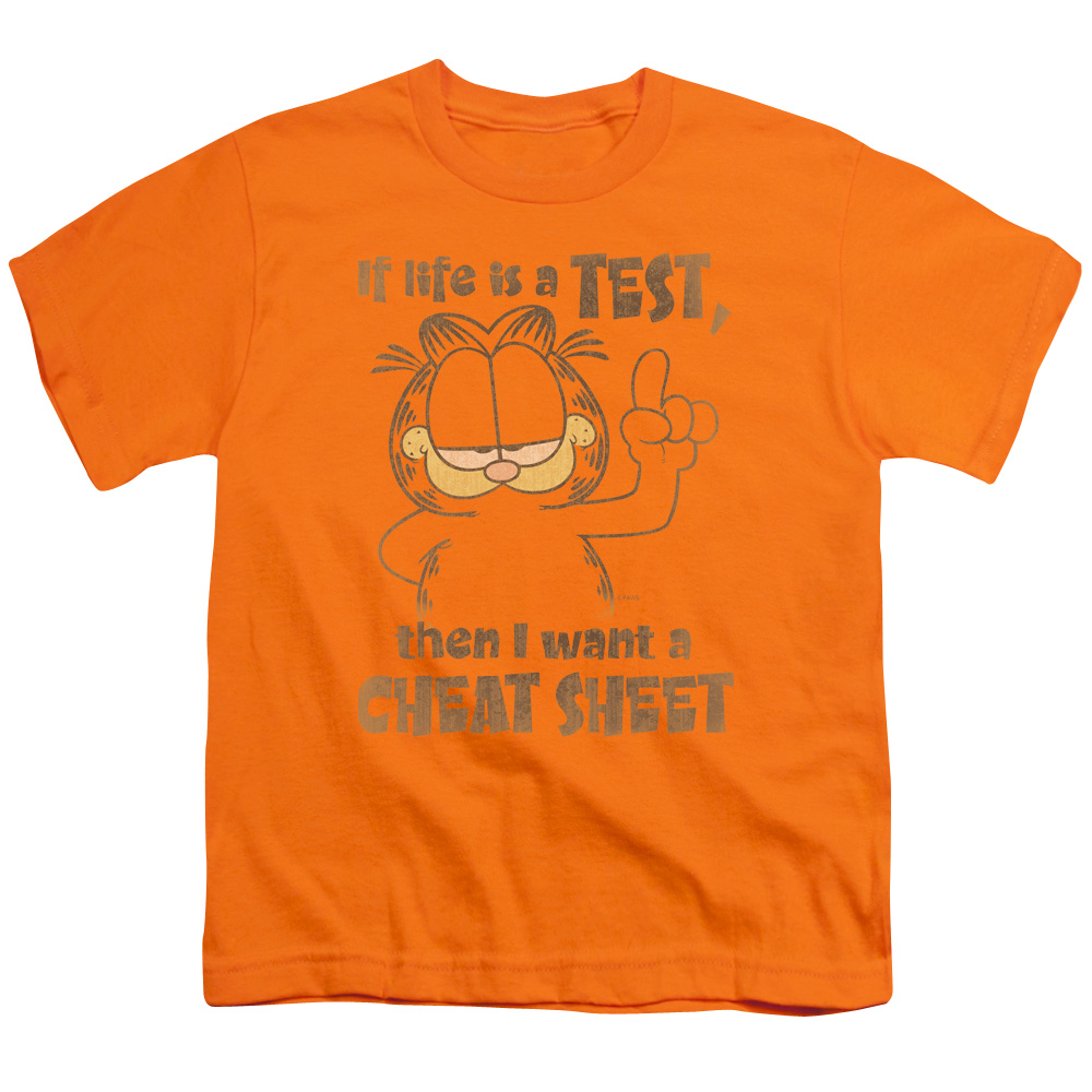 Garfield Cheat Sheet Short Sleeve Youth 18-1 T-Shirt, Orange - Small