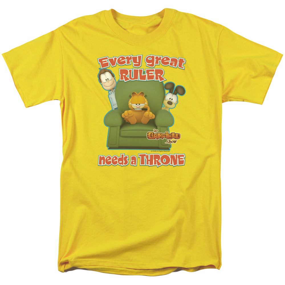 Garfield Throne Short Sleeve Adult 18-1 Mens T-Shirt, Yellow - Medium
