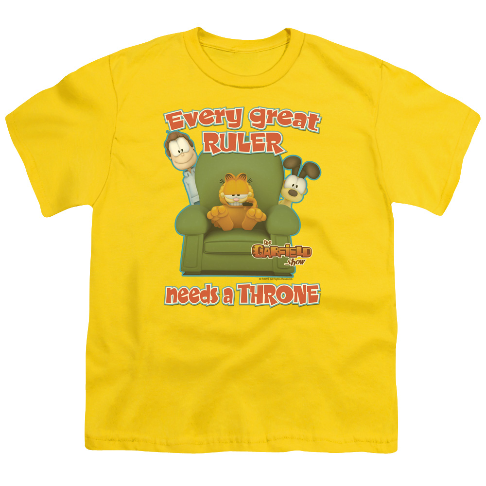 Garfield Throne Short Sleeve Youth 18-1 T-Shirt, Yellow - Small