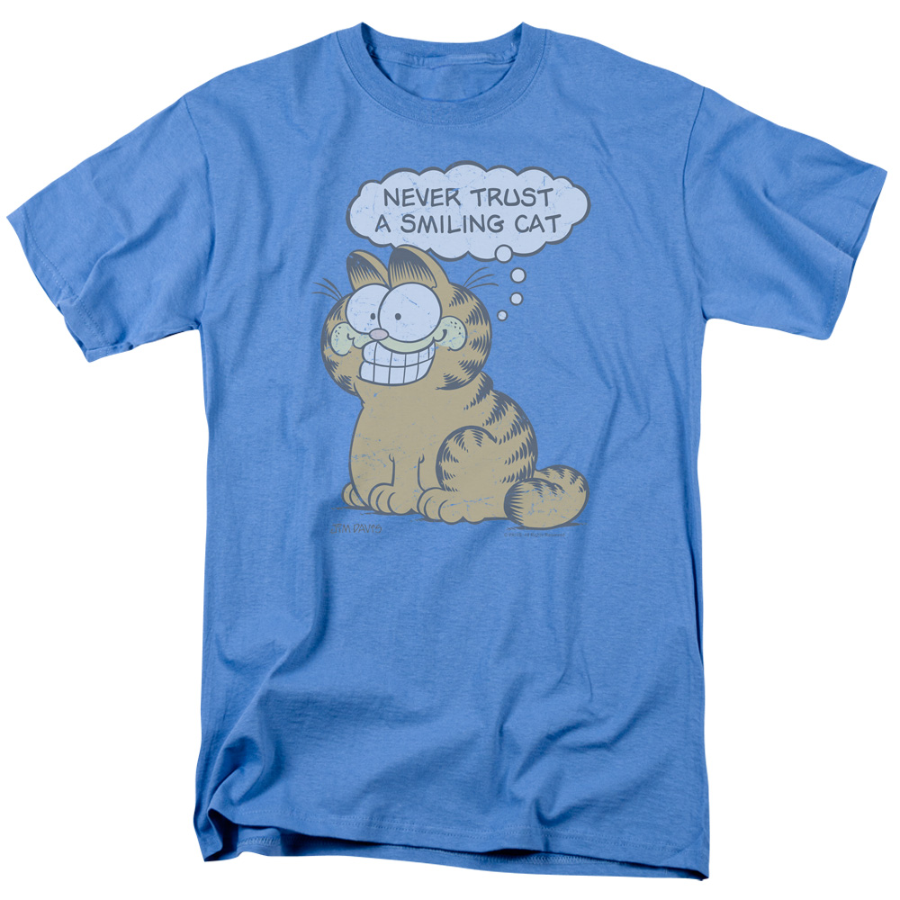 Garfield Smiling Cat Short Sleeve Adult 18-1 Mens T-Shirt, Carolina Blue - Large