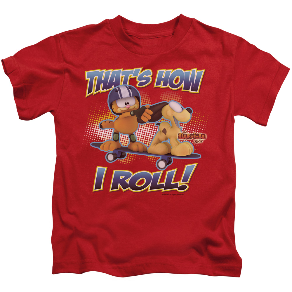 Garfield & How I Roll-Short Sleeve Juvenile 18-1 T-Shirt, Red - Medium - 5-6