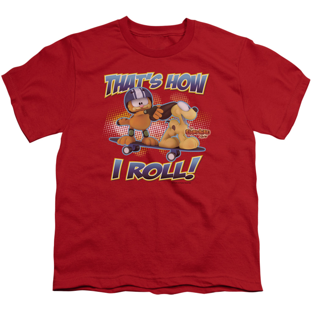 Garfield & How I Roll-Short Sleeve Youth 18-1 T-Shirt, Red - Extra Large