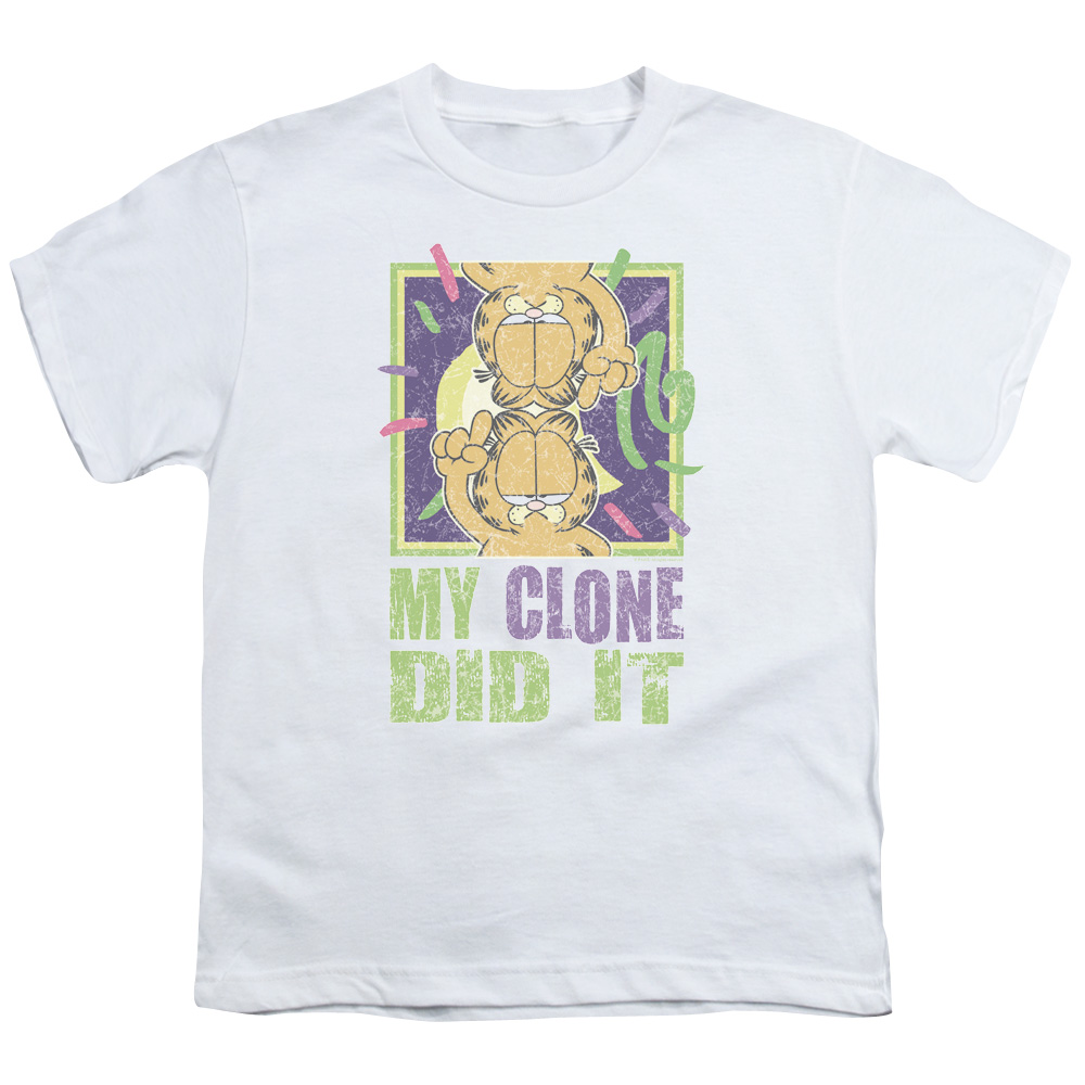Garfield & My Clone Did It-Short Sleeve Youth 18-1 T-Shirt, White - Extra Large