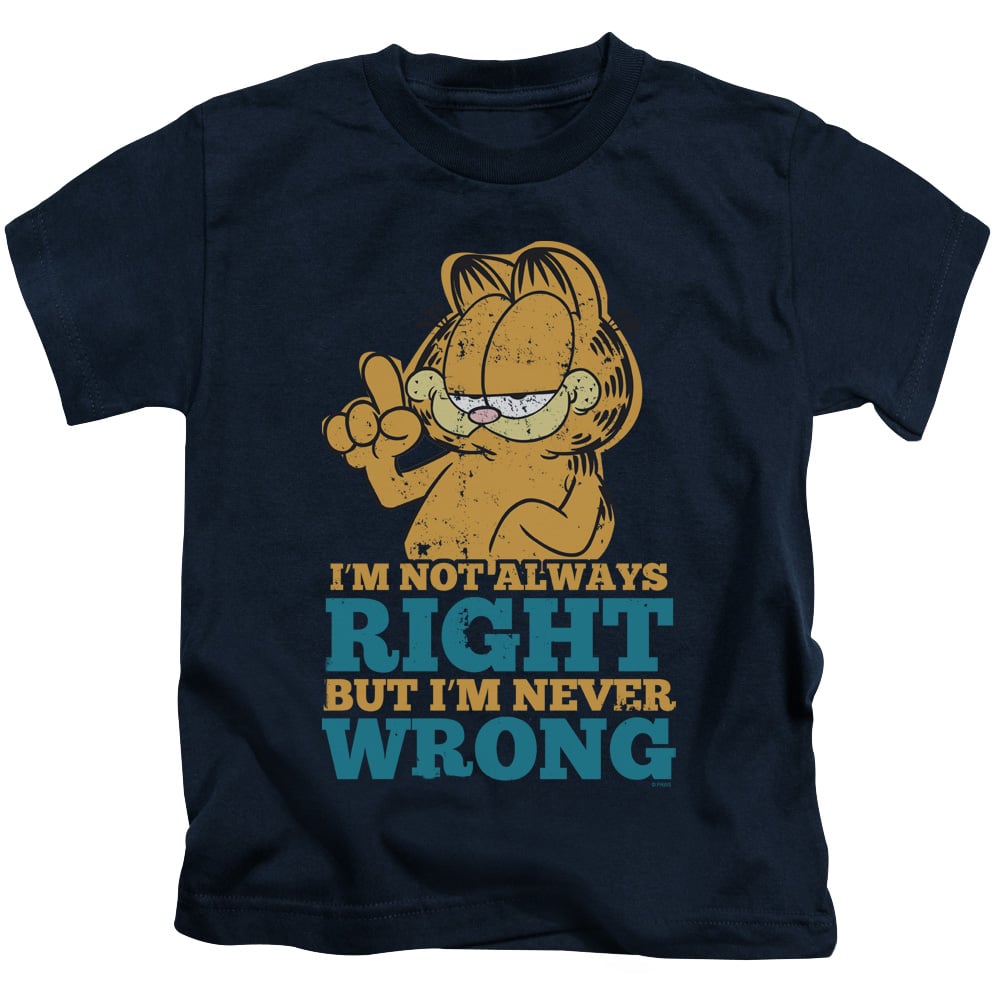 Garfield & Never Wrong-Short Sleeve Juvenile 18-1 T-Shirt, Navy - Small - 4