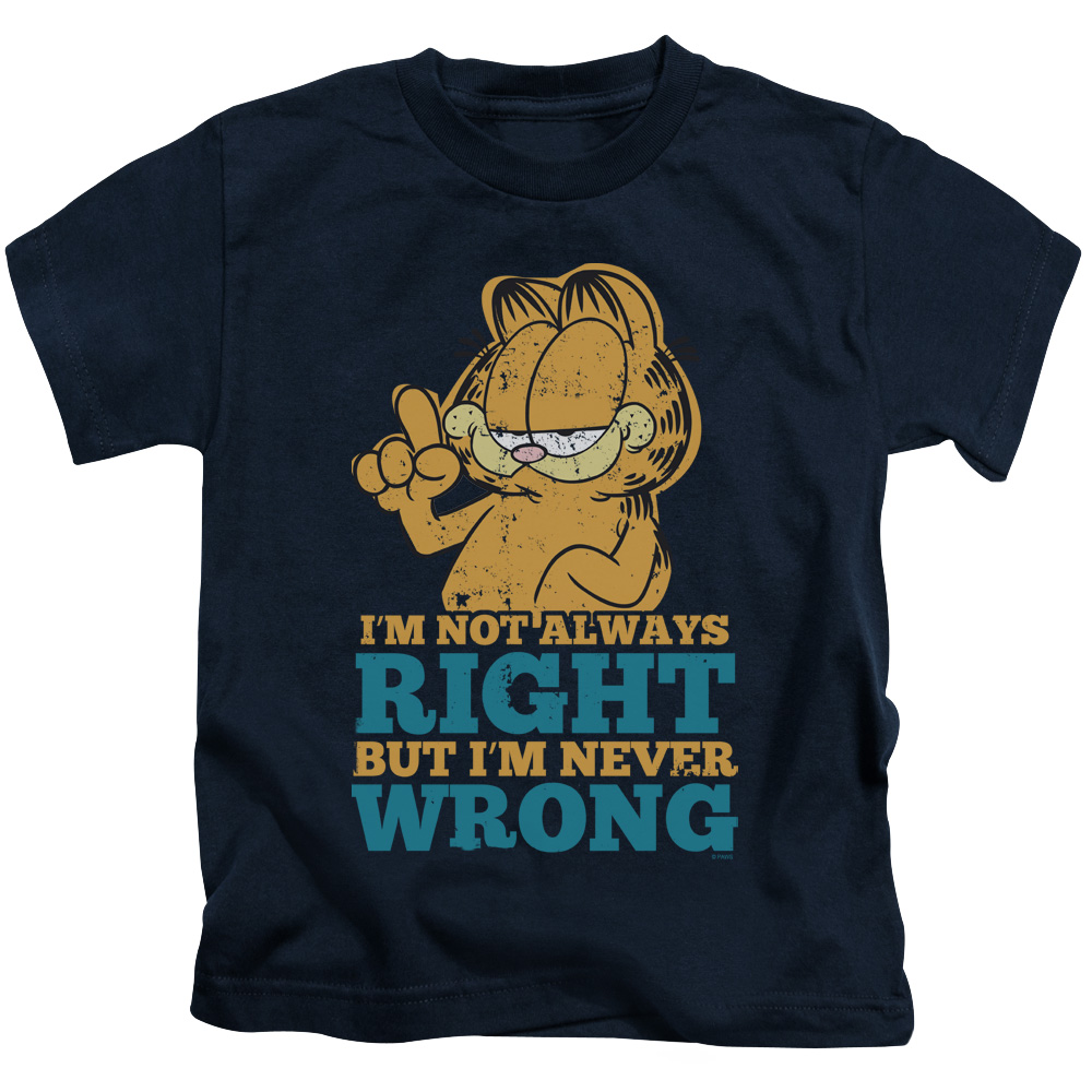 Garfield & Never Wrong-Short Sleeve Juvenile 18-1 T-Shirt, Navy - Medium - 5-6