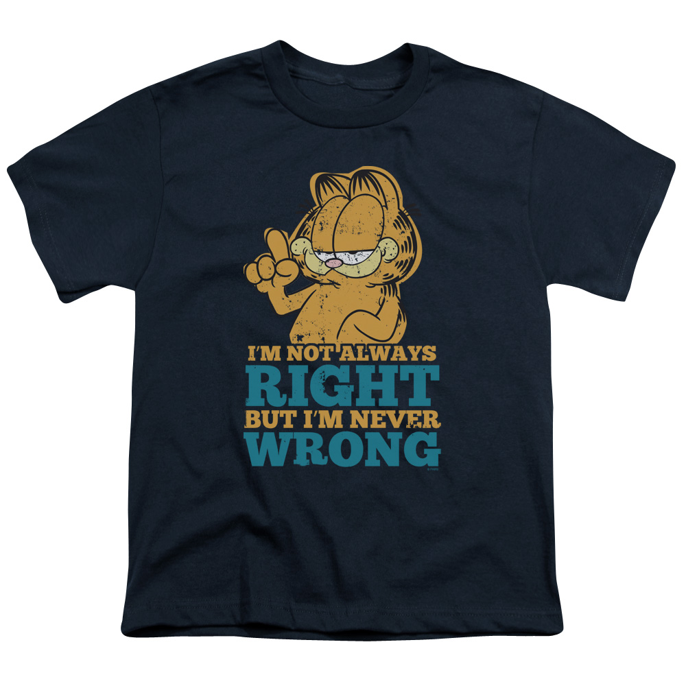 Garfield & Never Wrong-Short Sleeve Youth 18-1 T-Shirt, Navy - Small