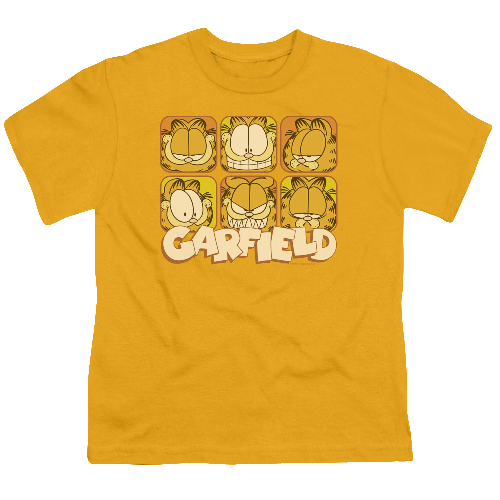 Garfield & Many Faces-Short Sleeve Youth 18-1 T-Shirt, Gold - Large