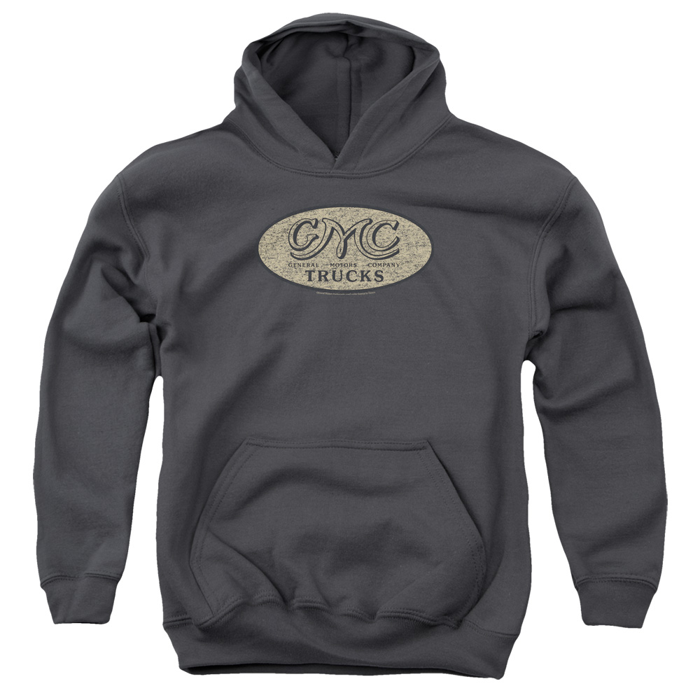 GMC & Vintage Oval Logo-Youth Pull-Over Hoodie, Charcoal - Large