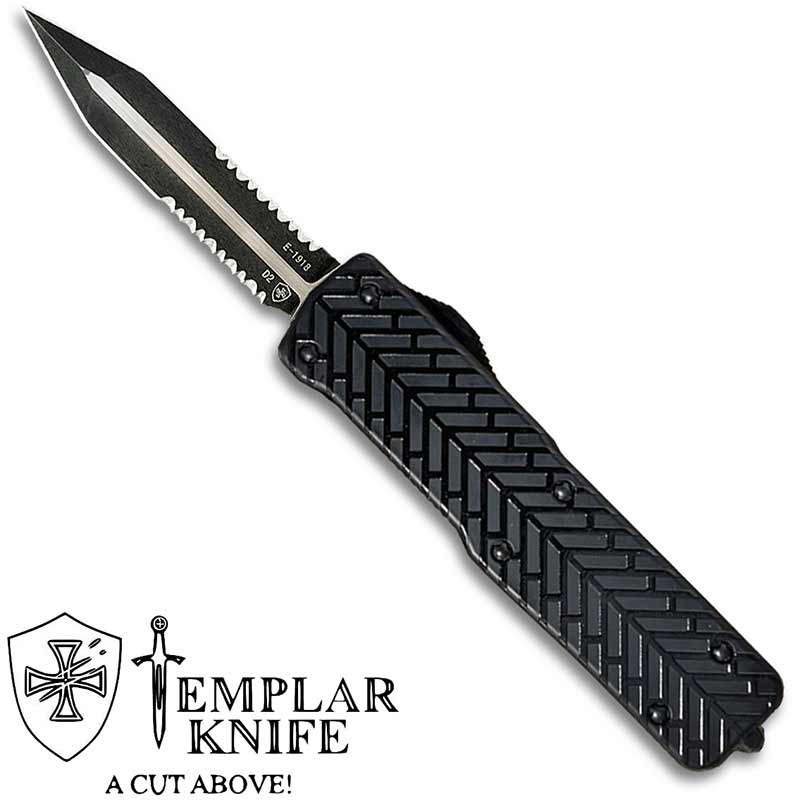 TPLR SZ-HBG-42-1 3 in. Herringbone Dagger D2 Serrated Edge Black Handle, Black Oxide Powder