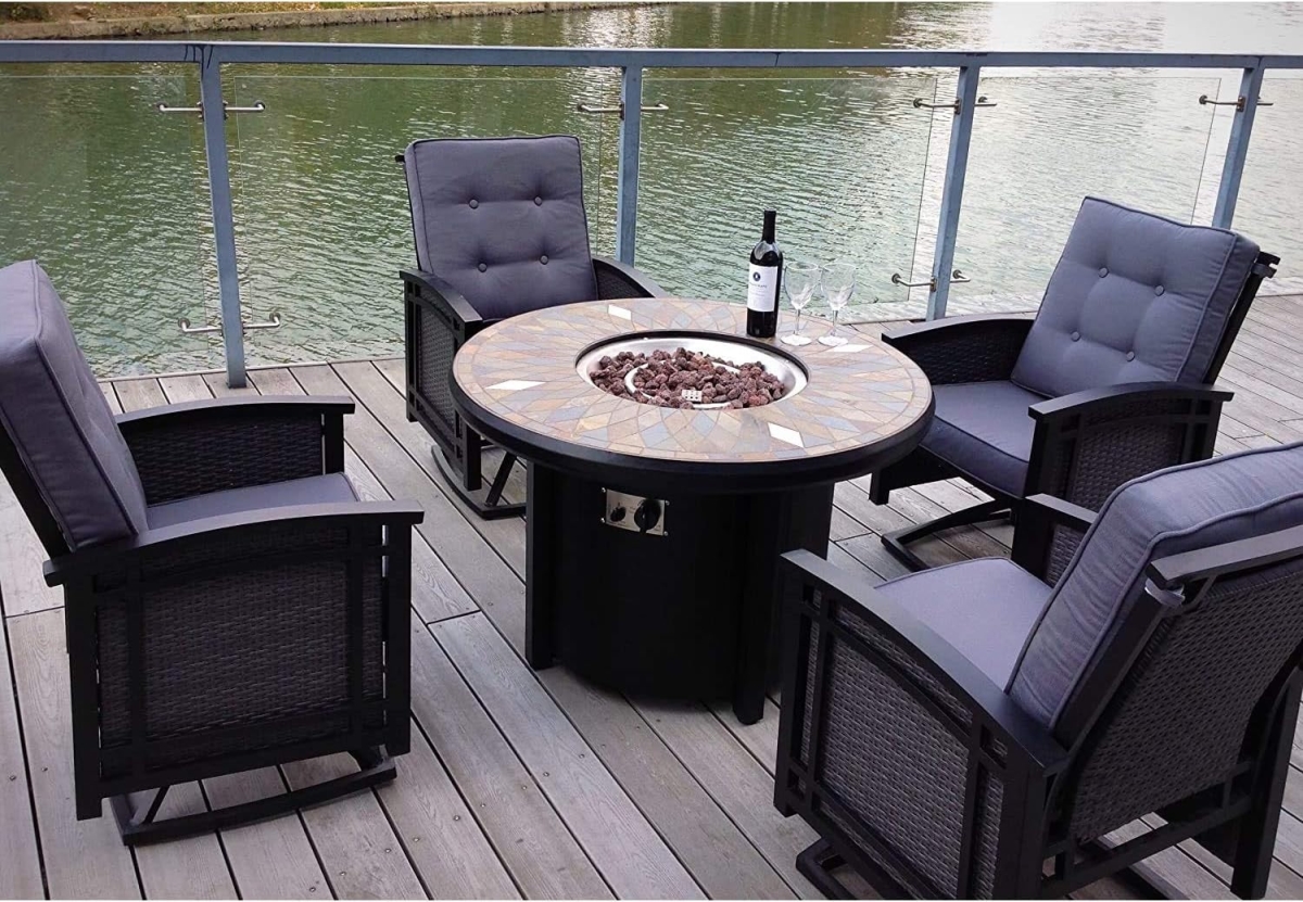Picture of Pebble Lane G-FTB-1513-BLACK Sudbury 42 in. Dia Gas Fire Pit Table - Black