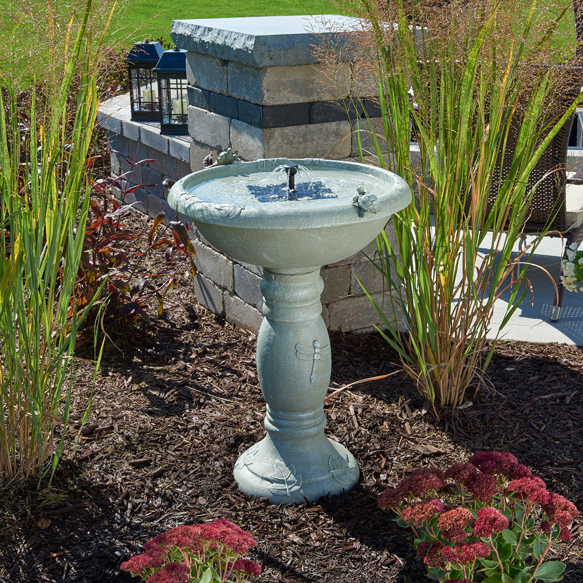 Country Gardens IntelliSolar Birdbath - Weathered Stone - Remote-Controlled - Solar-Powered