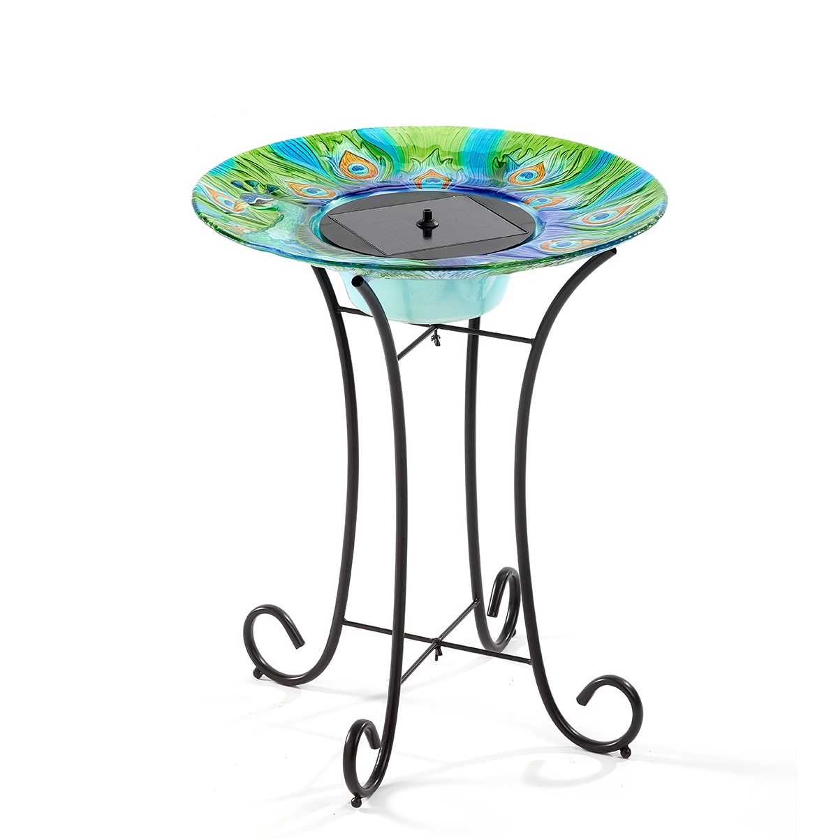 20221024 Argus Peacock Glass IntelliSolar Birdbath with Remote