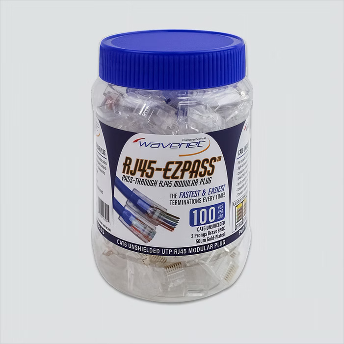WAV-CAT6RJ45-EZPASS CAT6 RJ45 EZ-Pass UTP Modular Plugs - Pass-Through Connectors, Clear