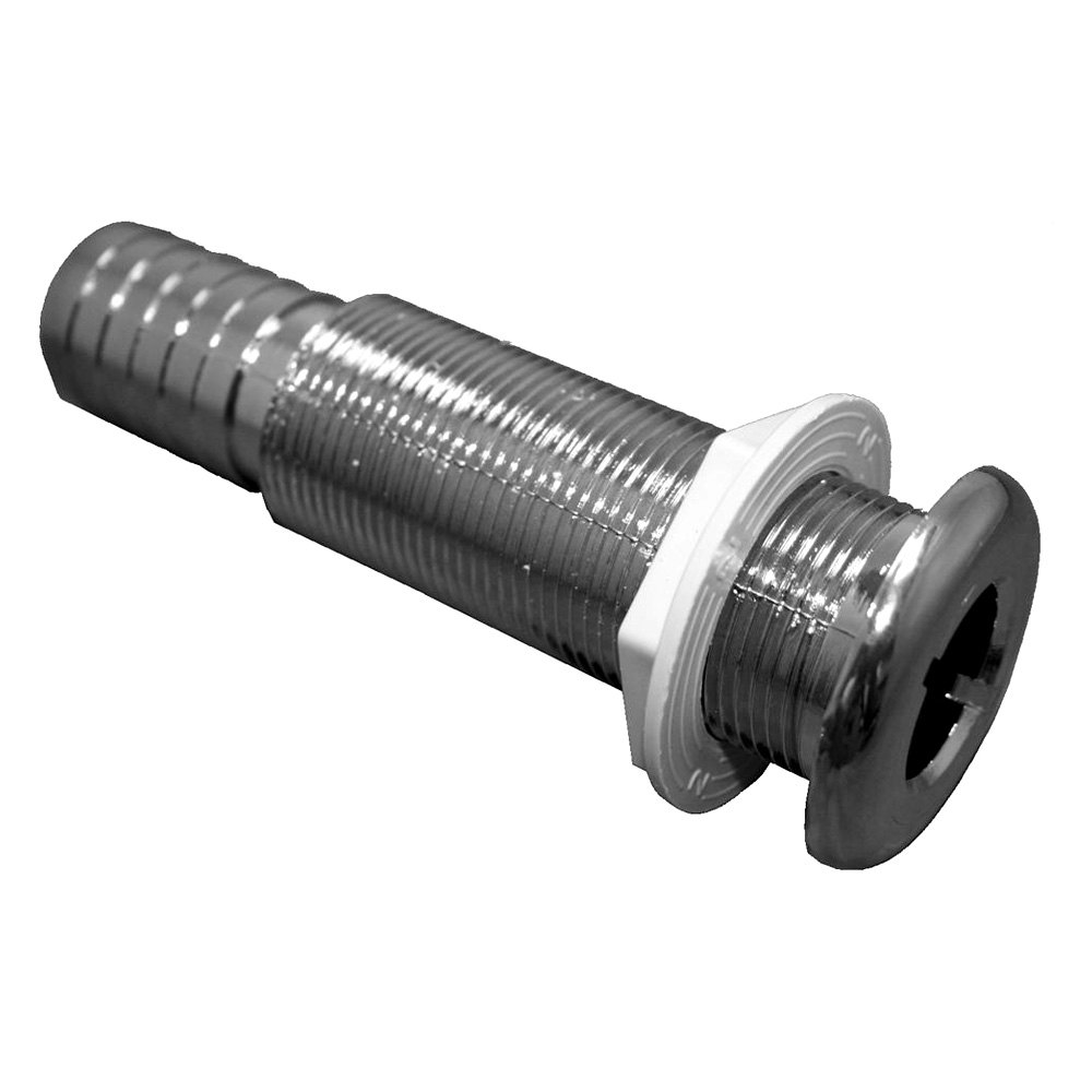 TH-1200XLCP-DP 1.12 in. Straight Barbed Thru-Hull Fitting, Chrome