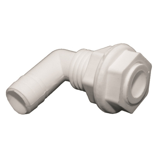 TH-92-DP 90 deg Thru-Hull Connector with 2 Nuts, White