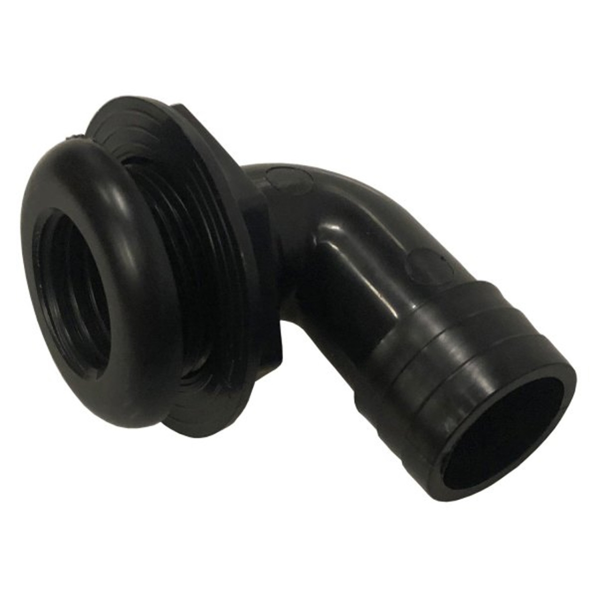 TH-1890T-DP 1.125 in. 90 deg Barbed Short Stubby Thru-Hull Tapped, Black